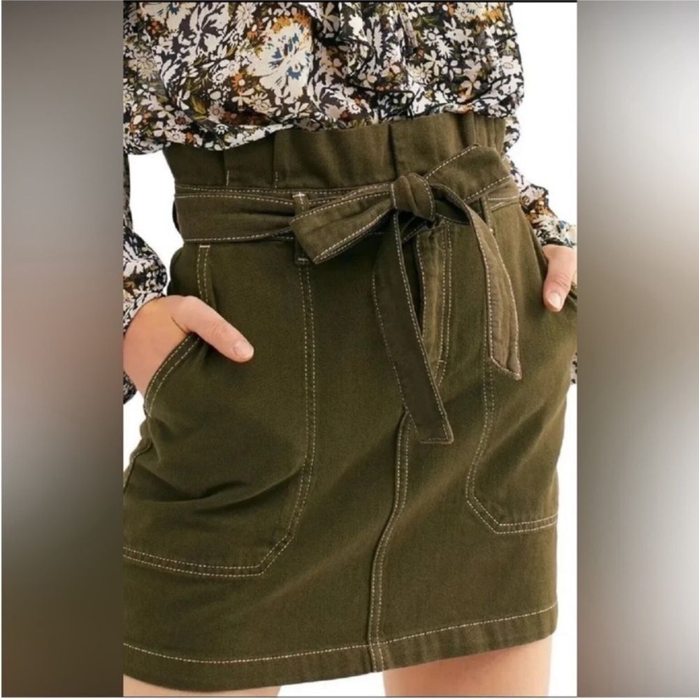 Free People Splendor in the Grass Army Green‎ Mini Skirt Size 2